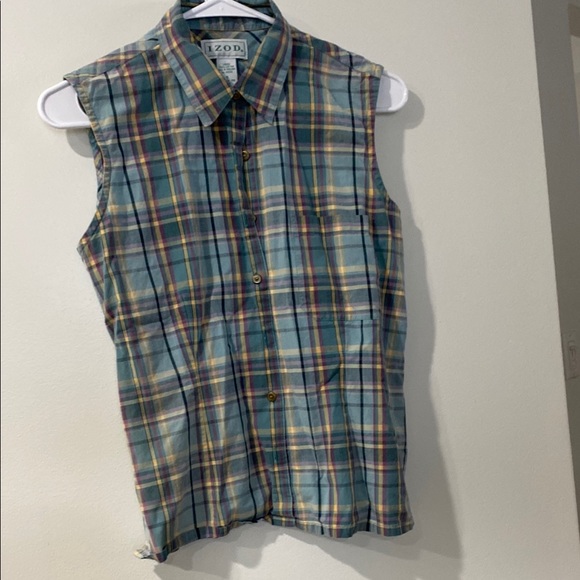 Izod Women's Plaid Tank Top - Blue and Yellow - Picture 1 of 3